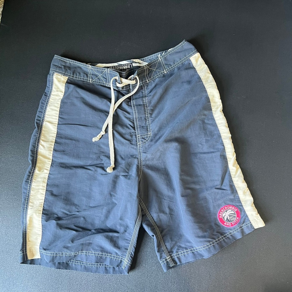 Vtg Abercrombie & Fitch Mens 32 Navy Blue Board Shorts Swim Trunks Y2k Surfer
